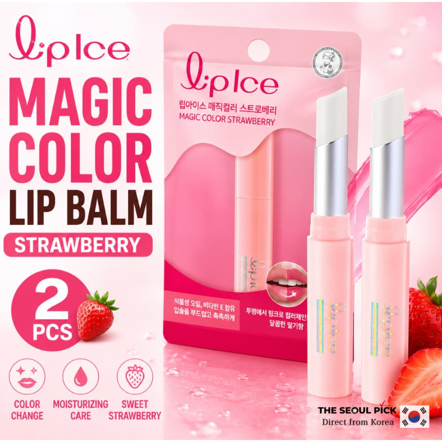 [LipIce] Bálsamo Labial Magic Color Morango 2g x 2PCS Hidratante Que Muda De Cor Para Cuidados Com Os Lábios