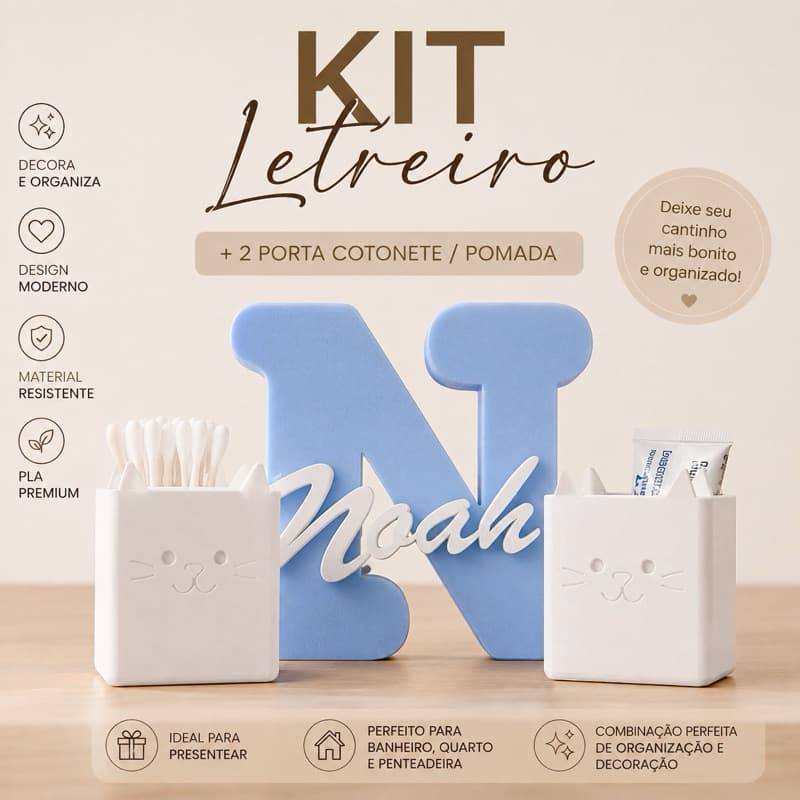 kit letreiro + porta cotonete / pomada