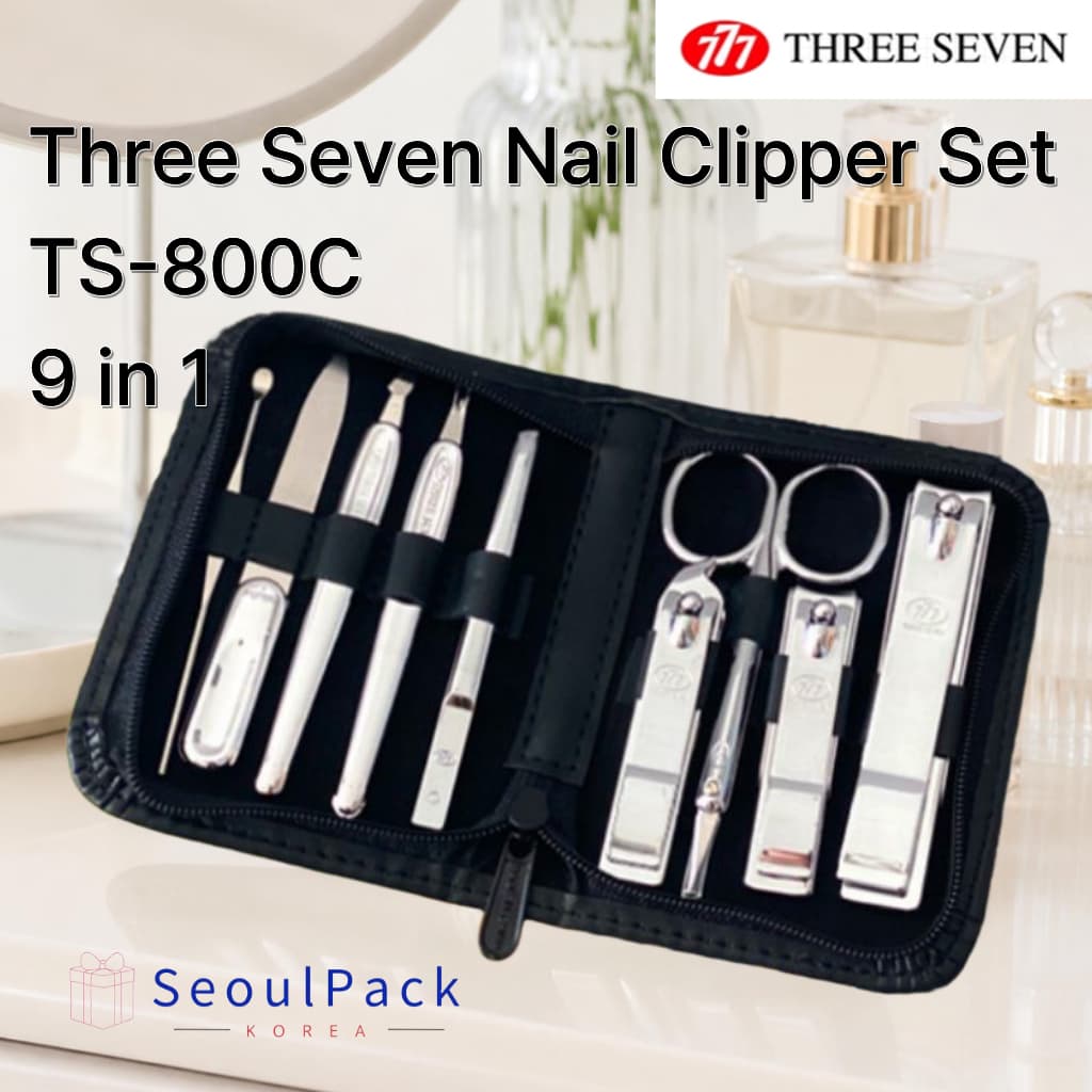 [777 Three Seven] Conjunto De Cortador De Unhas TS-800C 9 Em 1 Kit De Manicure E Pedicure Aço Inoxidável Feito Na Coreia