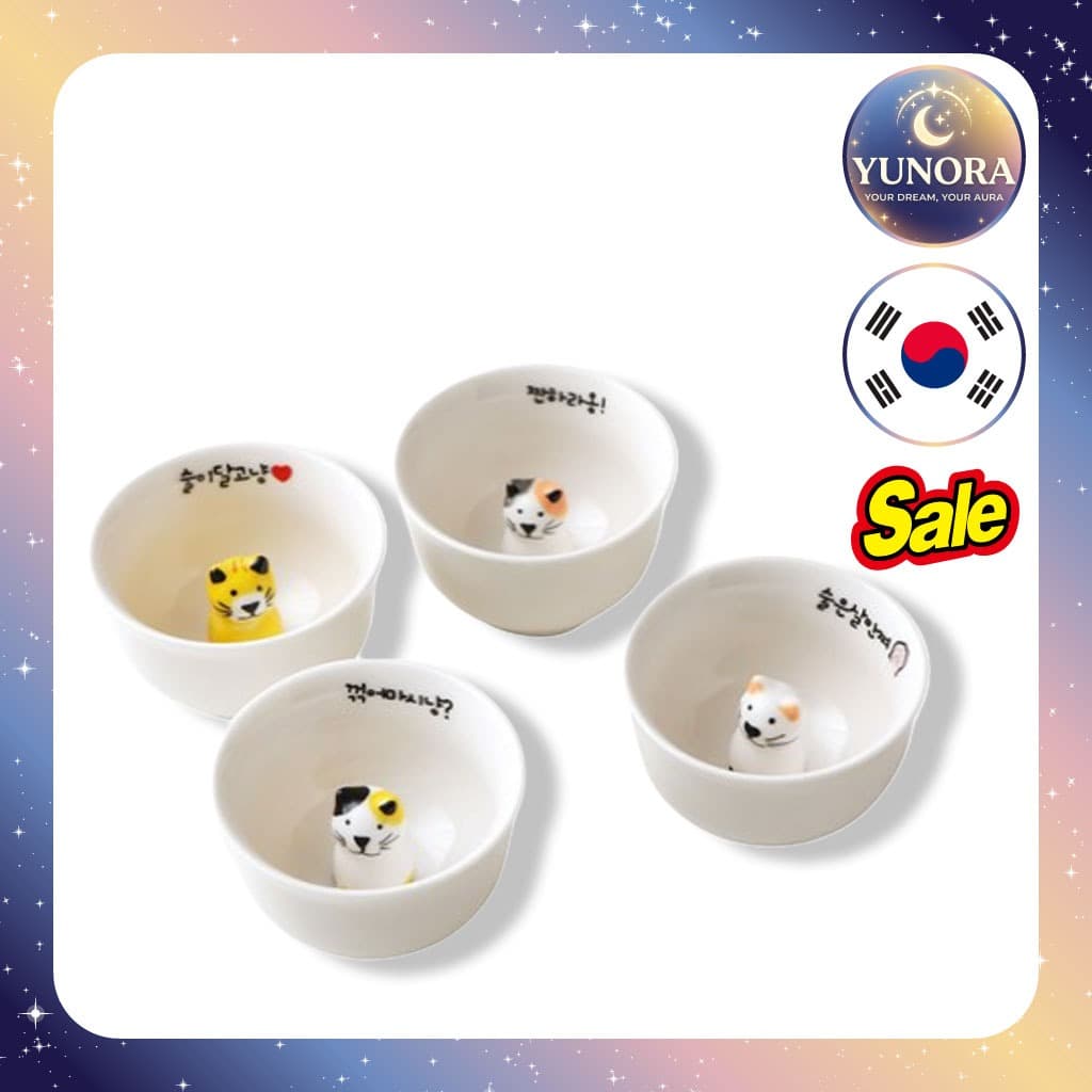 [eplstory] Copos Soju De Cerâmica Para Gatos Feitos À Mão , Conjunto De 4/Coreanos/Artesanal
