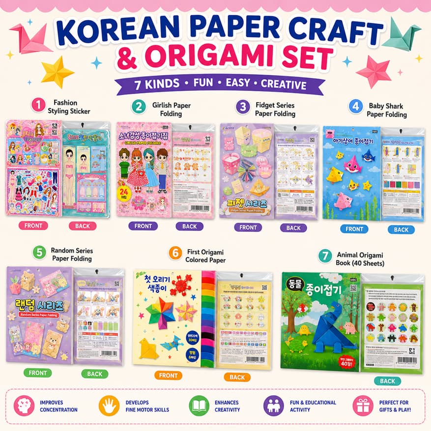 [DA07] Conjunto De Artesanato E Origami Em Papel Coreano | Adesivo De Vestir • Boneca De Da Moda Animal Tubarão Bebê Fid
