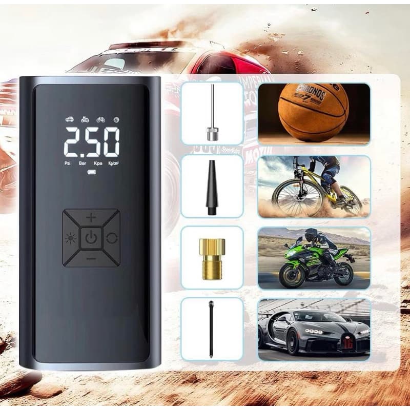 Compressor de Ar Portátil Digital Sem Fio – Carro, Moto, Bike e Bolas