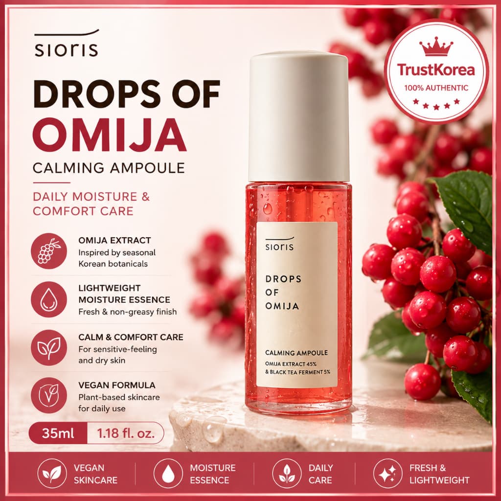 SIORIS Drops of Omija Ampola Calmante 35ml Essência De Umidade Vegana Para Pele Sensível E Seca Cuidados Faciais Diários