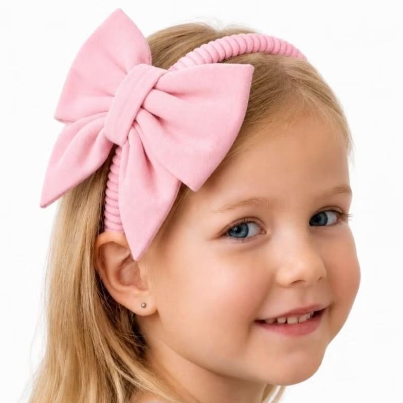 Tiara Infanti Meninal Laço Médio Com Pontinhas Algodão Arco Confortável