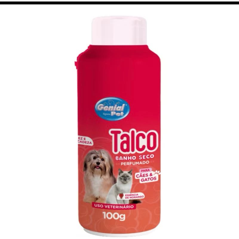 Talco Perfumado banho a seco 100g Genial Pet Cães e Gatos