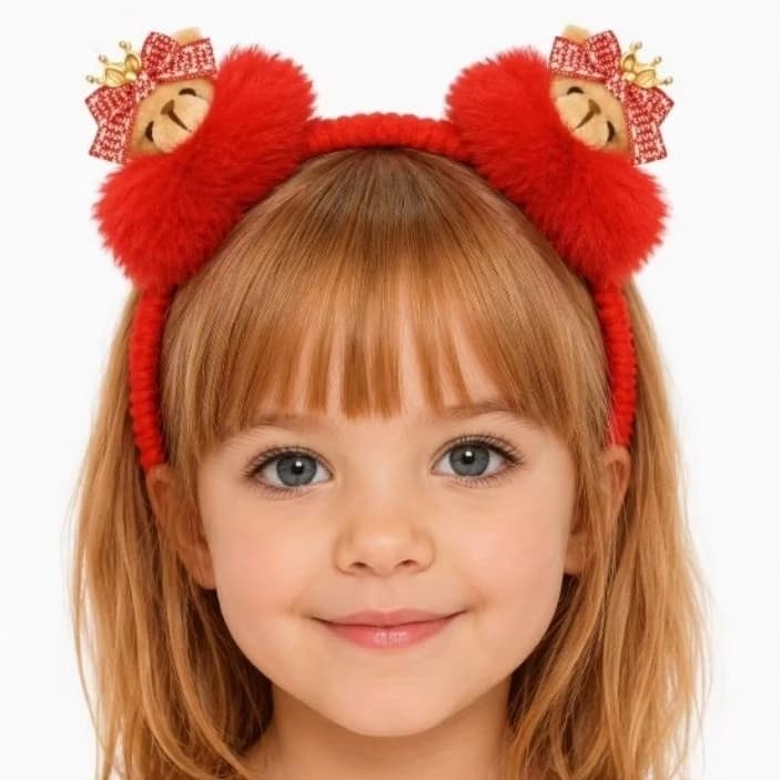 Tiara Infantil Menina Ursinha com Pompom  Arco  coberto Várias  Cores