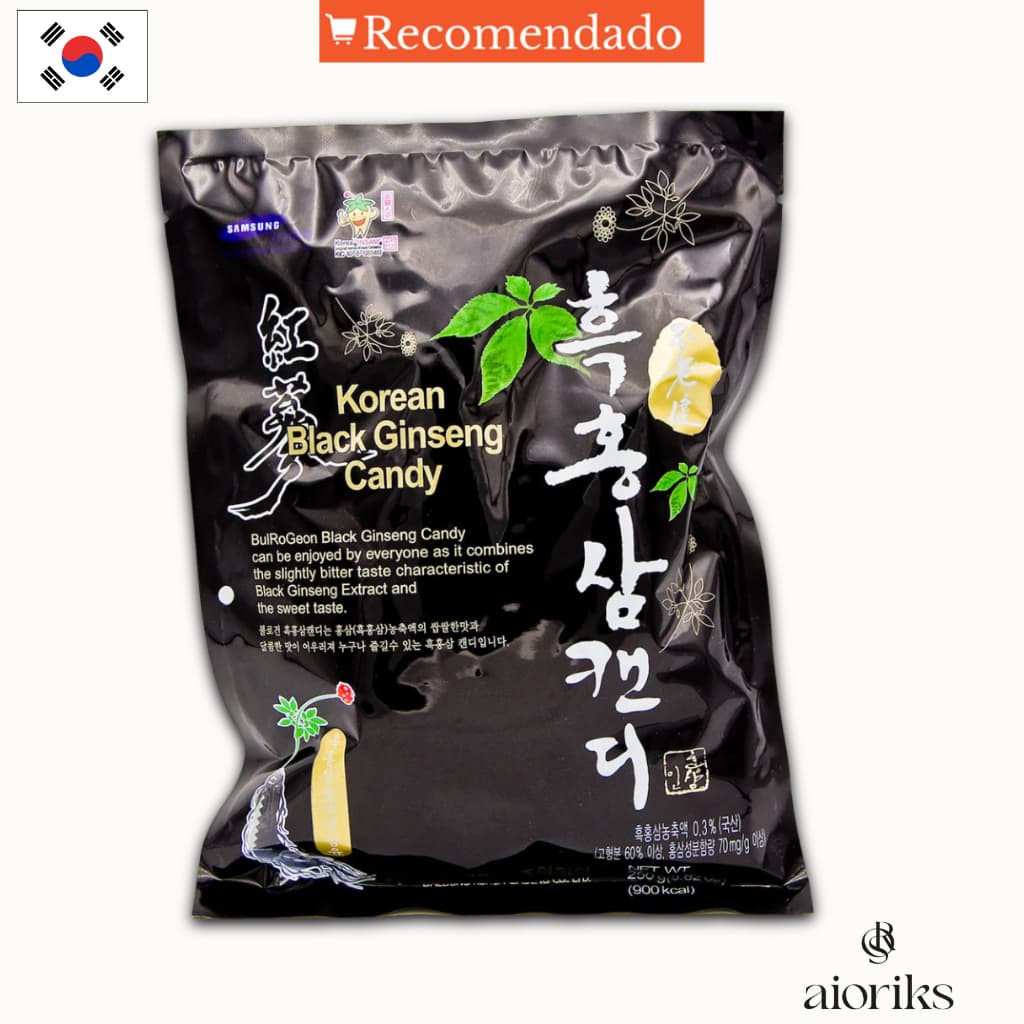 Bala Coreana de Ginseng Negro 250g | Black Ginseng Candy Bulrogeon Importada