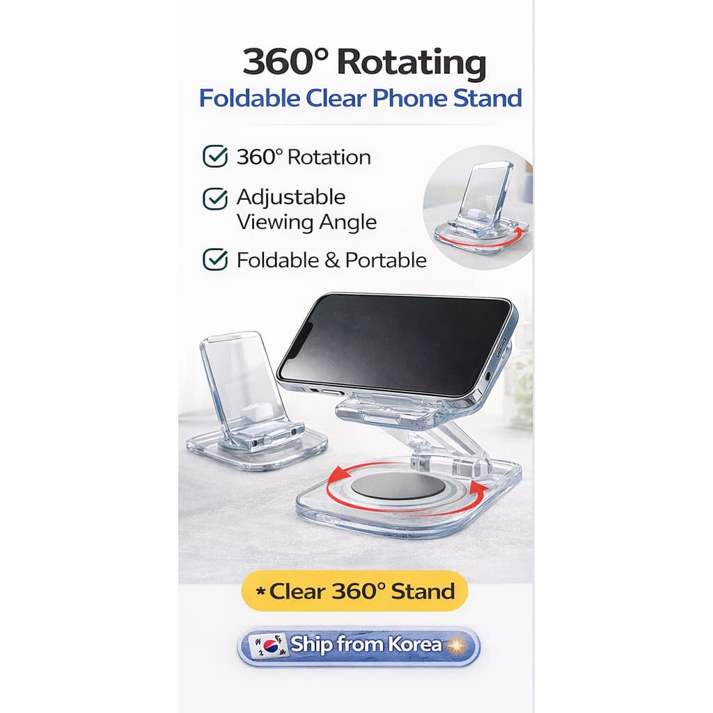 360 ° Suporte Giratório Dobrável Transparente Para Telefone | Smartphone De Mesa Portátil Com Ângulo Ajustável Almofada
