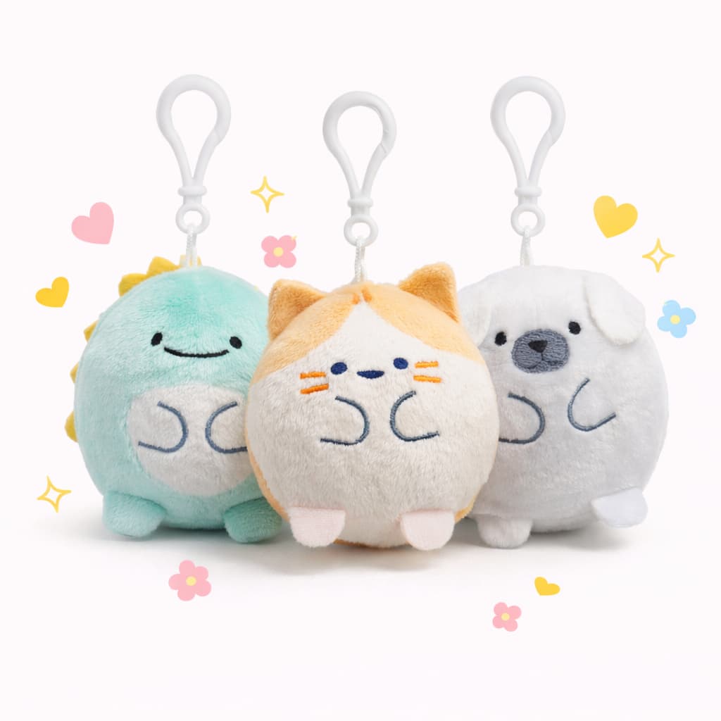 Chaveiro De Pelúcia Animal Redondo Fofo | Dinossauro Gato Cachorro Mini Pingente De Boneca Macia Mochila Com Bolsa Prese