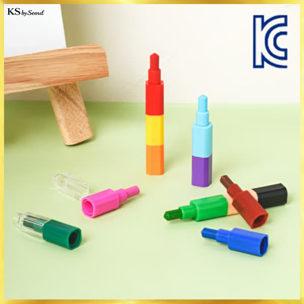 [Daiso Korea] Conjunto De Lápis Bloco Infantil De Desenho Empilháveis De 12 Cores