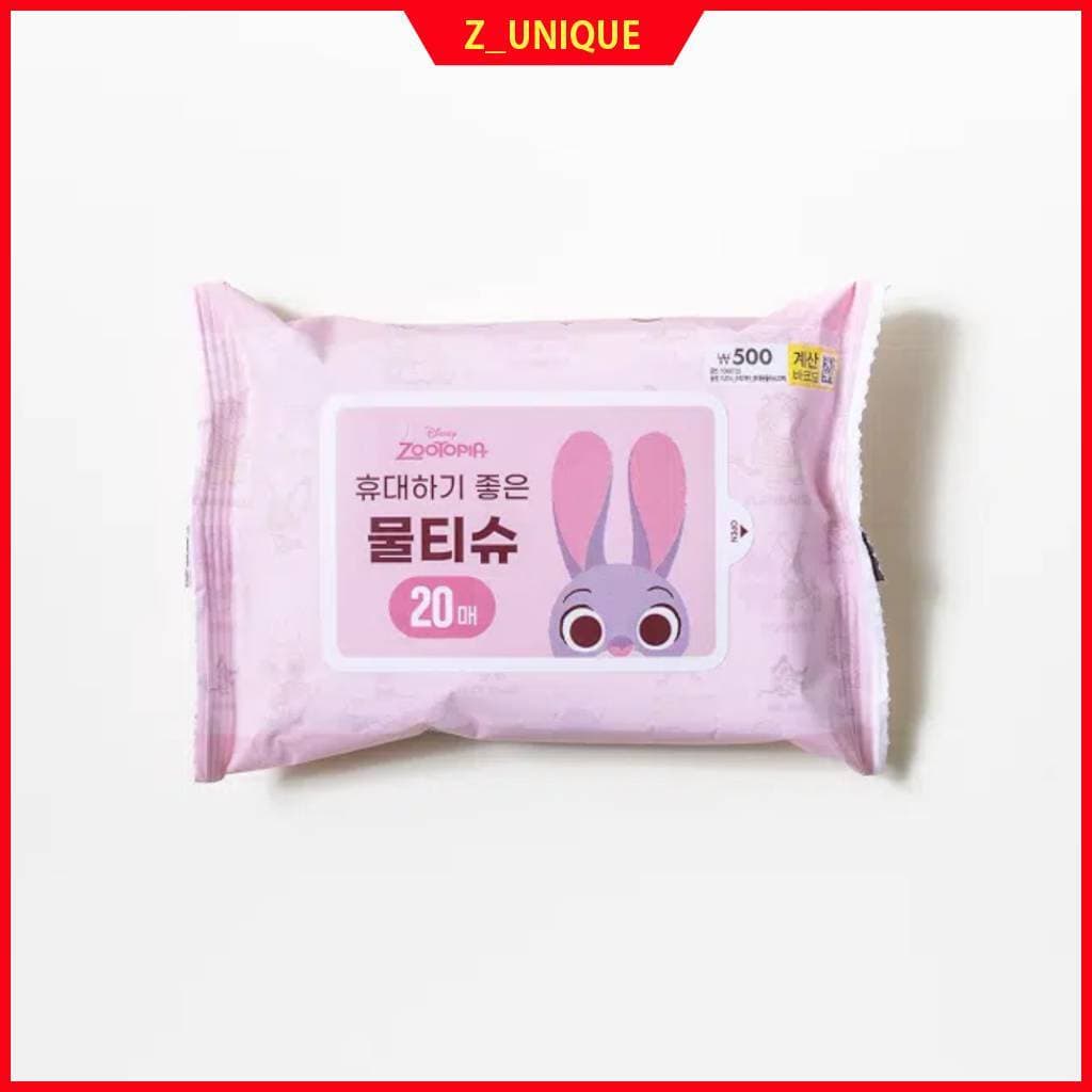 [Fabricado Na Coreia] Disney Zootopia Lenços Umedecidos Portáteis 20 Folhas Judy Hopps Bolso De Viagem Tecido Úmido Hidratante Mini Antibacterianos