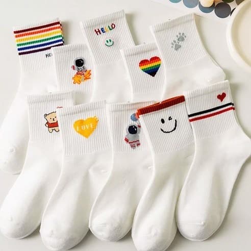 [K-PRODUCT] Meias PANDA Femininas Com Letras Da Moda " Hello " (Conjunto De 10 Pares) – De Alta Qualidade Fabricadas Na
