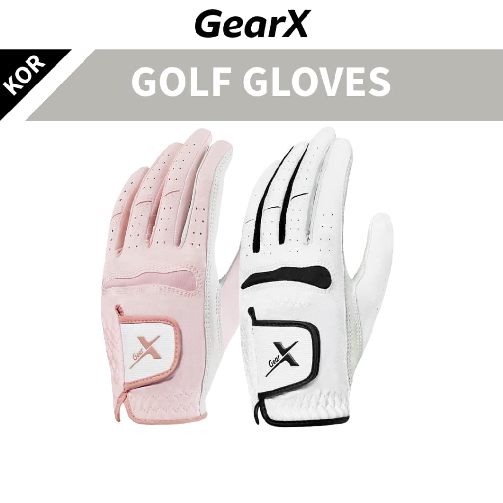 [GearX] Luva De Golfe De Meio Couro Tour (Mão Esquerda)-Premium Cabretta Palm | Branco E Rosa Aperto Durável Macio