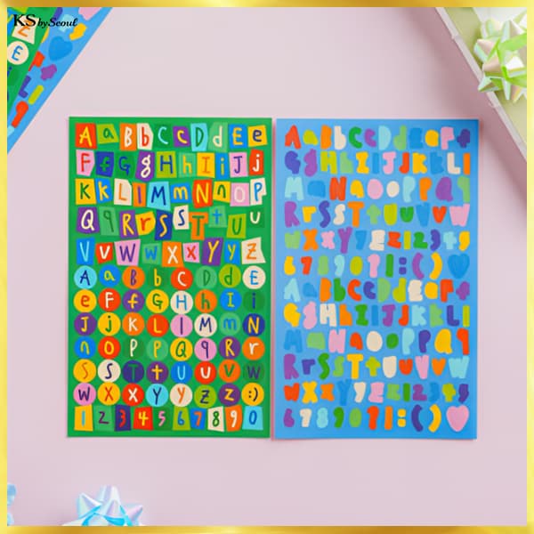 [Daiso Korea] Conjunto De Adesivos Do Alfabeto Com 4 Folhas Coloridos Letras