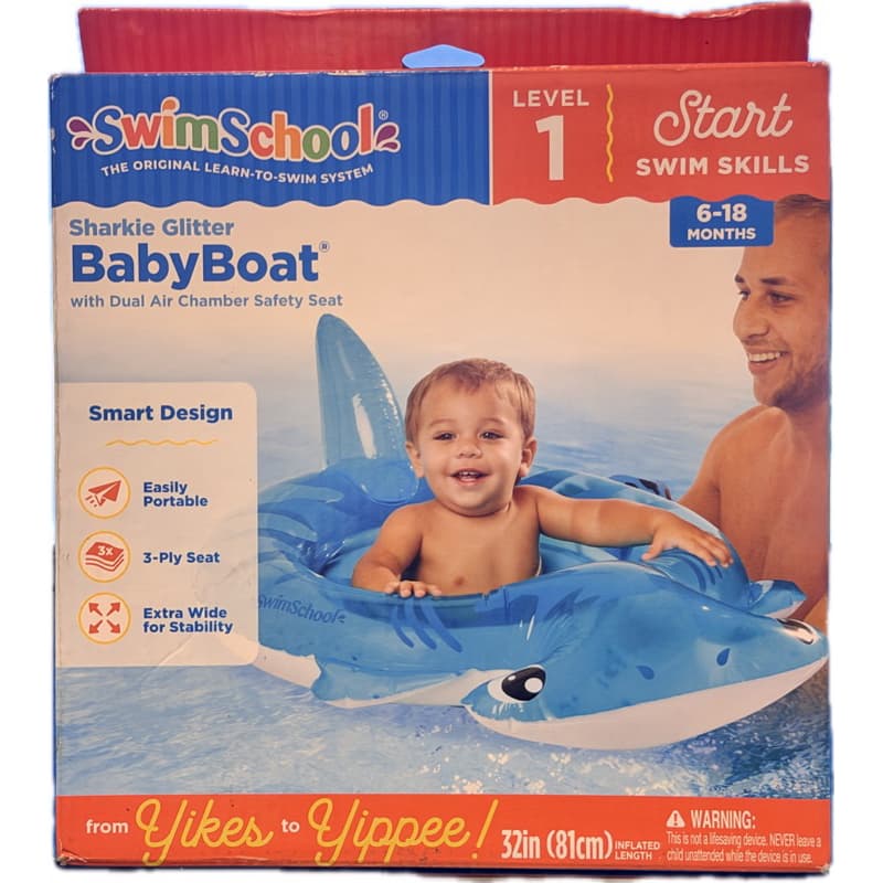Boia Inflável Bebê Tubarão Com Assento Segurança Piscina 6-18 Meses Baby Float 81cm