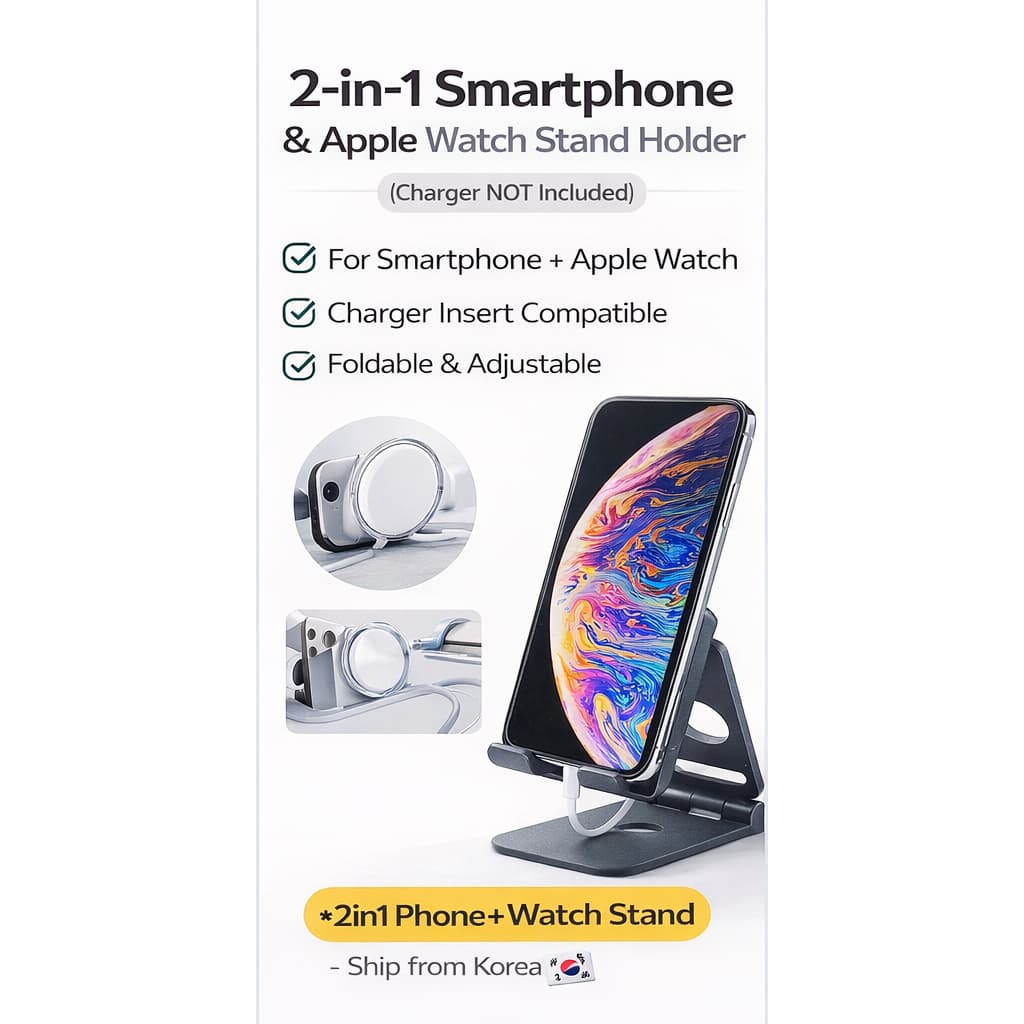 Suporte Para Smartphone E Apple Watch 2 Em 1 | De Mesa Dobrável Compatível Com Inserção Do Carregador (Não Incluído)