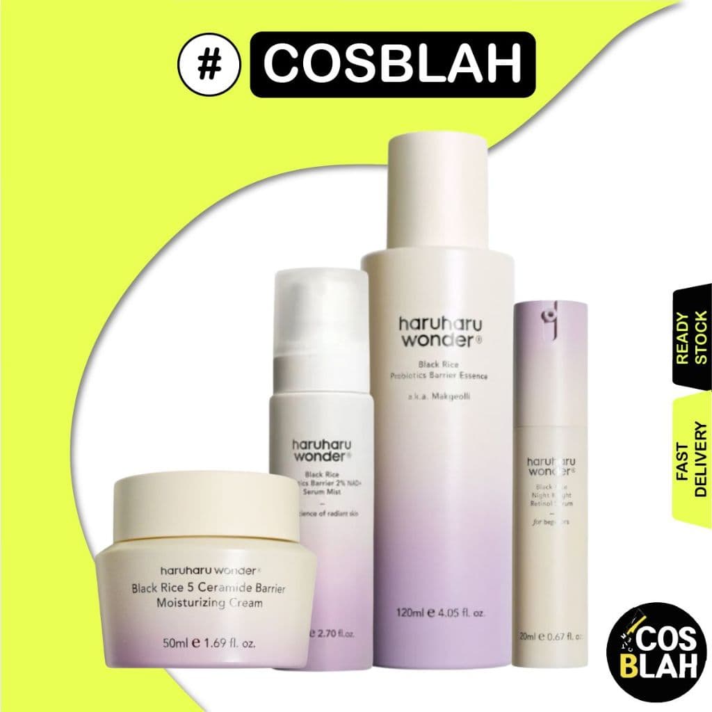HaruHaru WonderBlack Rice Probióticos Barreira Essência 120ml/Creme Hidratante 50ml/Soro Retinol 20ml/Névoa 80ml