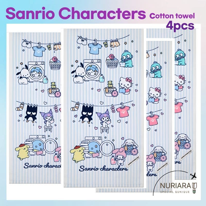 Conjunto De 4 Peças De Toalha De Rosto Impressa Com Personagens Sanrio-Fofa De 100 % Algodão