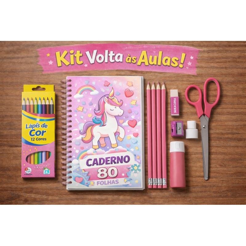 Kit Material Escolar - Volta as Aulas - Caderno Capa dura +Kit com varios itens até 32 itens escolha
