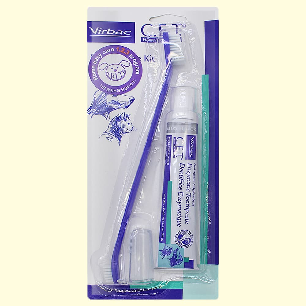 [Virbac] CET Pasta De Dente Para Animais De Estimação Sabor Aves Conjunto De Escova De Dentes 70g Cães