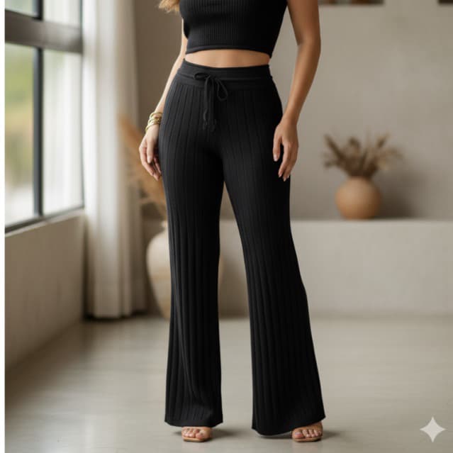 Cesselina moda calça Feminina Canelada em Tricô Modal - Conforto, Estilo e Caimento Perfeito