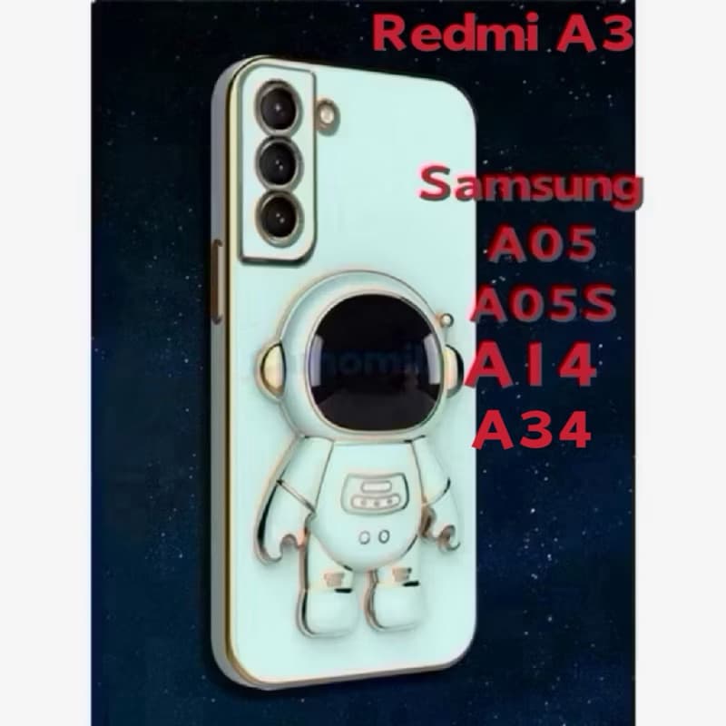 Capas Capinha de Celular Luxuosa com Suporte Astronauta para Samsung A05 A05S A14 A34/Redmi A3
