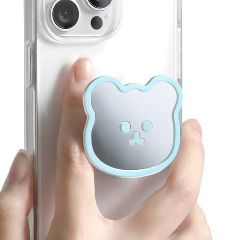 NUART Mirror Grip Smart Pop Holder Urso Azul Céu x 1 | Punho De Telefone Fofo Acessório Espelhado