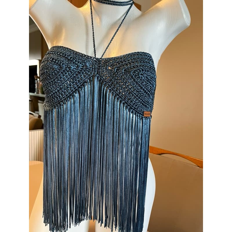 cropped de franja cropped crochê top franja cropped