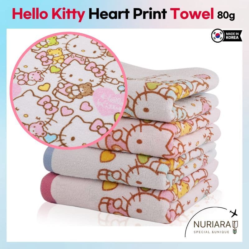 [Toalha Com Estampa De Coração Hello Kitty 80g 4 Unidades-Azul , Rosa] Algodão Macio , Leve E Absorvente , Perfeita Para