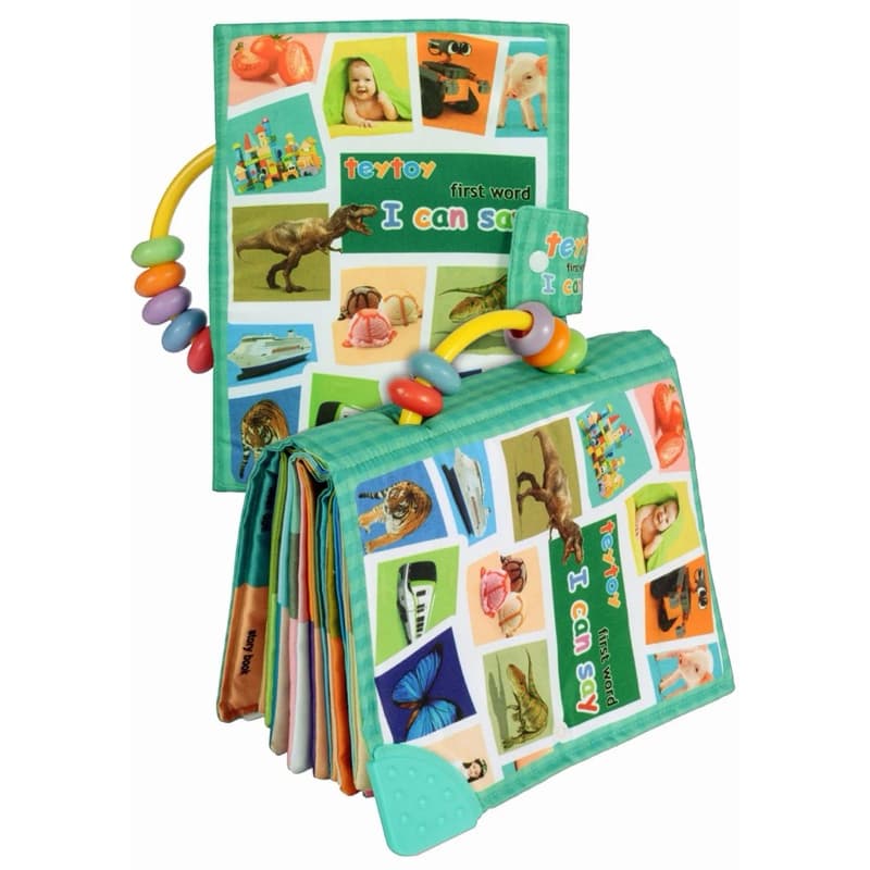 Livro Sensorial Bebe De Pano Primeiras Palavras em Inglês Mordedor