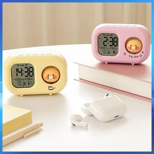 Kakao Friends Mini Luz Eletrônico Silencioso Relógio Choonsik Alarme Exibição De Temperatura Humor Função Snooze