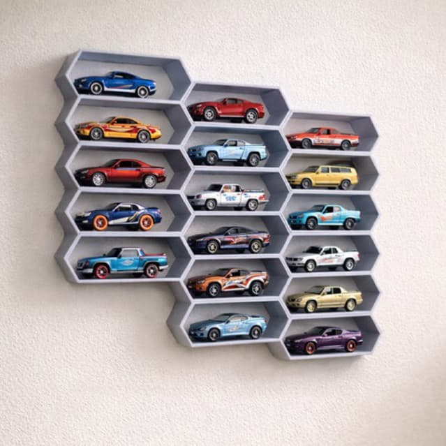 Suporte de Parede Colmeia Modular Miniaturas Hot Wheels Expositor Decorativo para Carrinhos Nicho Hexagonal Colecionável
