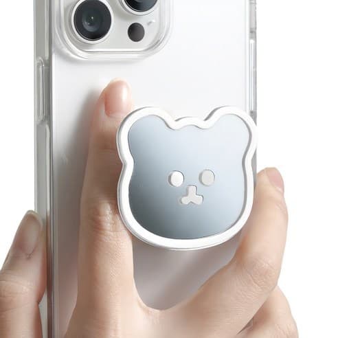 NUART Mirror Grip Smart Pop Holder Urso Branco x 1 | Punho De Telefone Fofo Acessório Espelhado