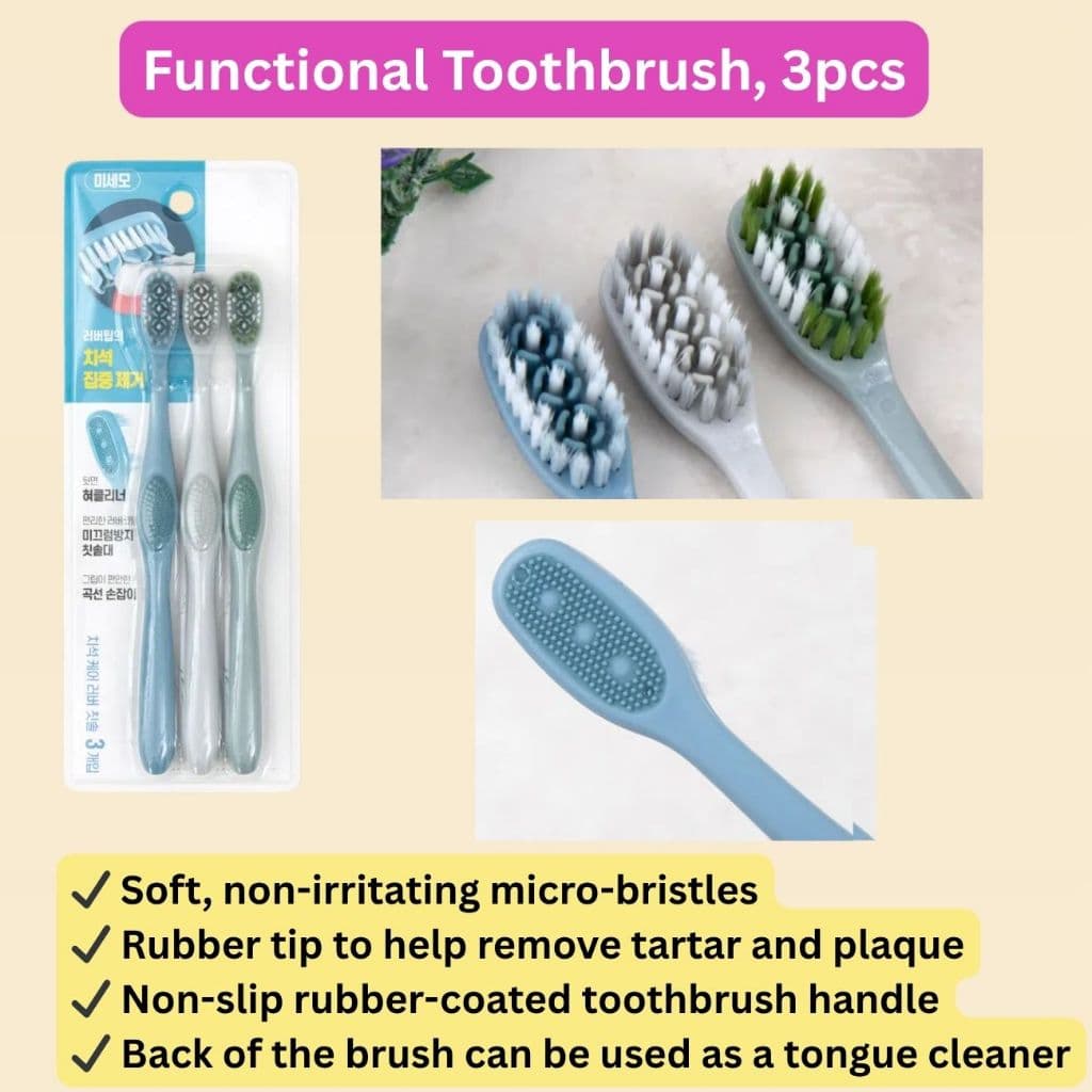 Conjunto De Escova De Dentes Funcional 3 Unidades | Micro-Brostles Macios Com Limpador De Língua