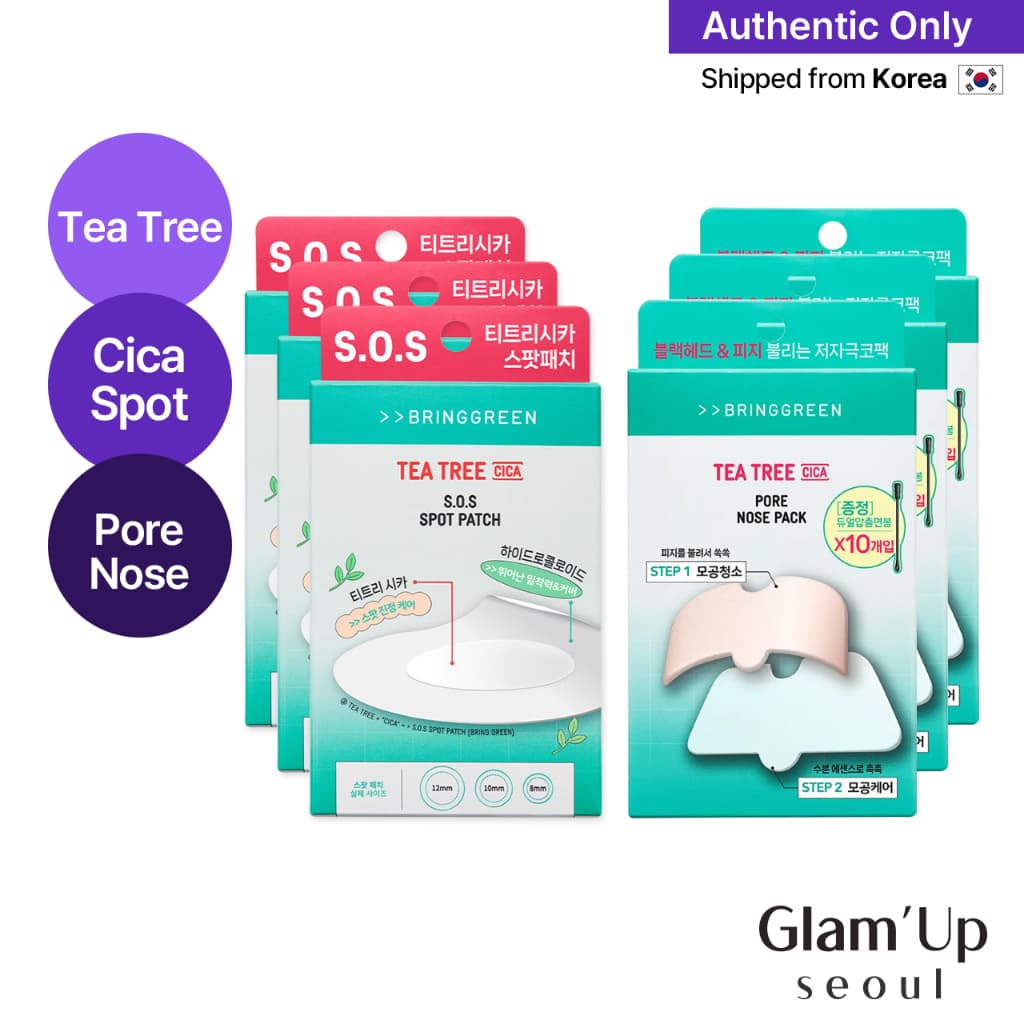 [BRING GREEN] Tea Tree CICA SOS Spot Acne Patch 75 + 25 E Pacote De Poros Nariz Bringgreen