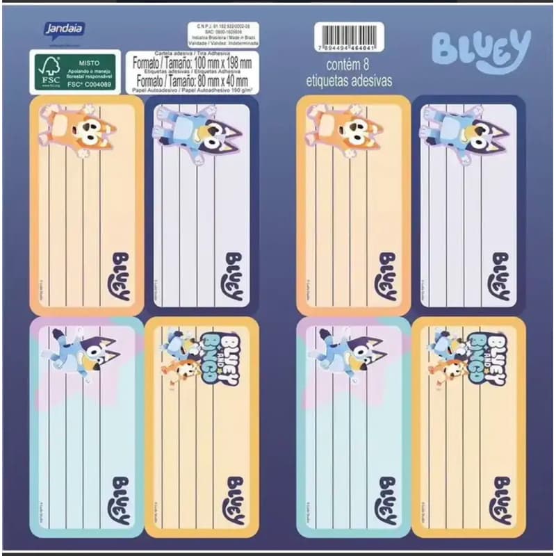 Etiqueta Escolar Para Identificação - Bluey
