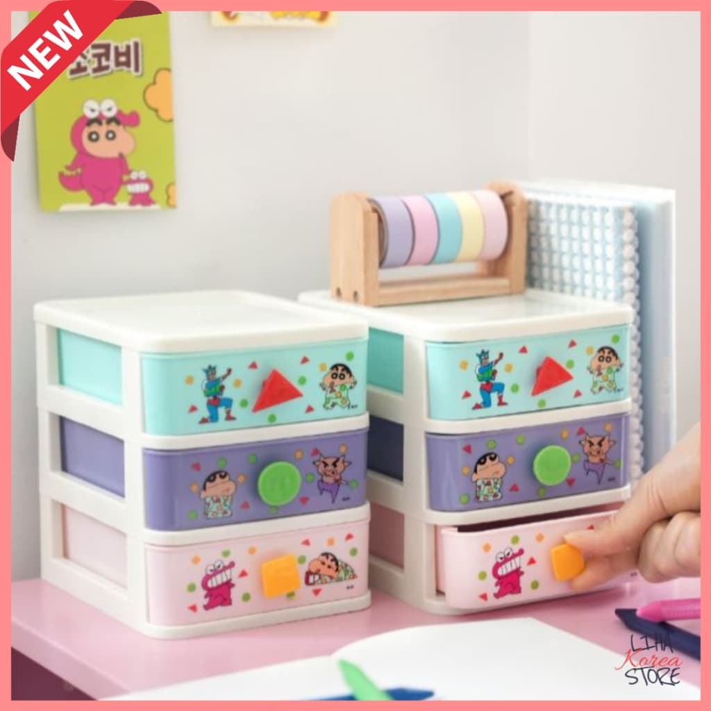 Caixa De Armazenamento De Gaveta De 3 Camadas Crayon Shinchan Com Alça | Organizador De Mesa