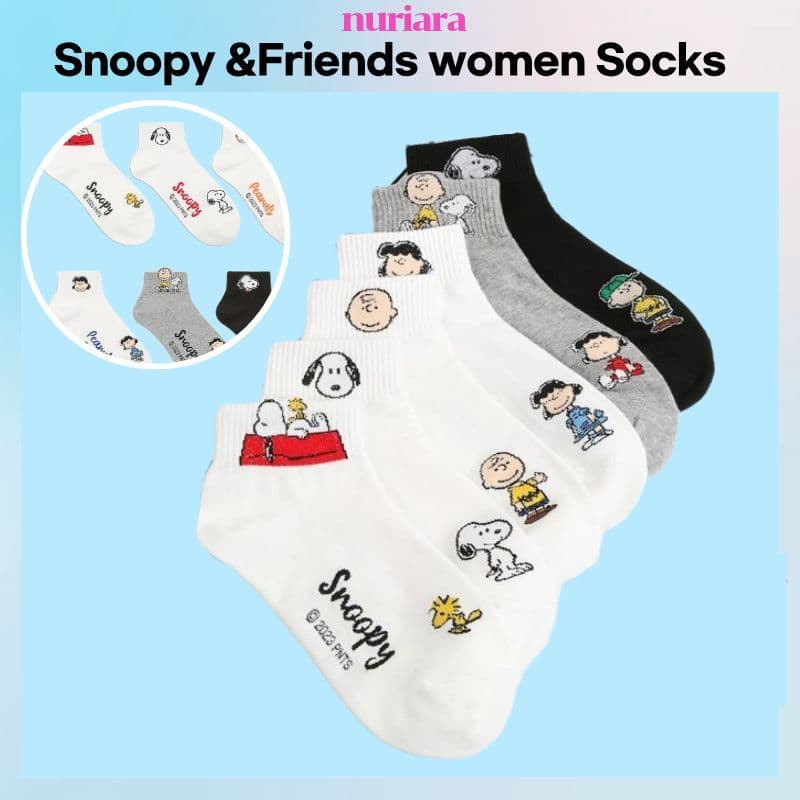 Meias Femininas Estilo Snoopy E Amigos – Conjunto De 6 Pares