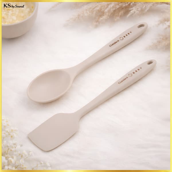[Glasslock] Conjunto De Colher E Espátula De Silicone Premium Para Bebê