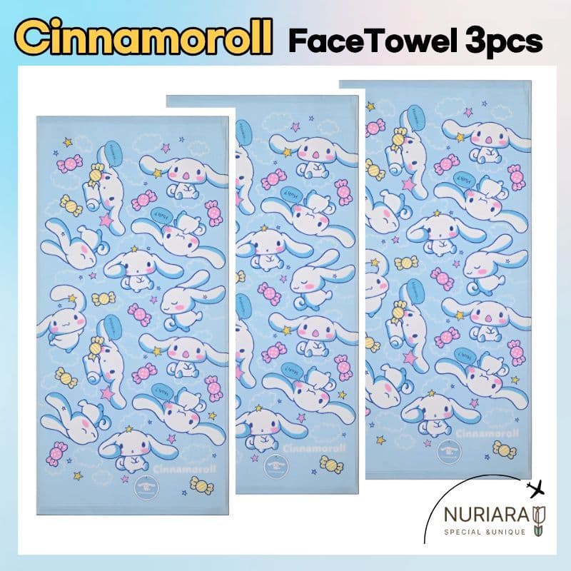 Toalha De Rosto Impressa Cinnamoroll 3 Unidades-100 % Algodão Macio 20s 100g/Sanrio De Personagem Infantil De Qualidade