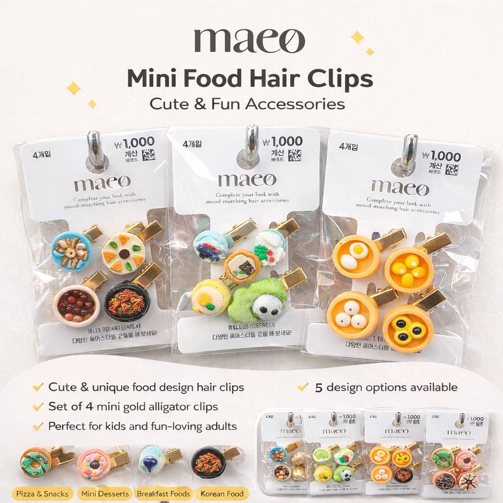 Conjunto De 4 Peças De Mini Grampos De Cabelo Coreanos Para Comida | Fofos Kawaii Snack Sobremesa Donut Pizza Clipe Jaca