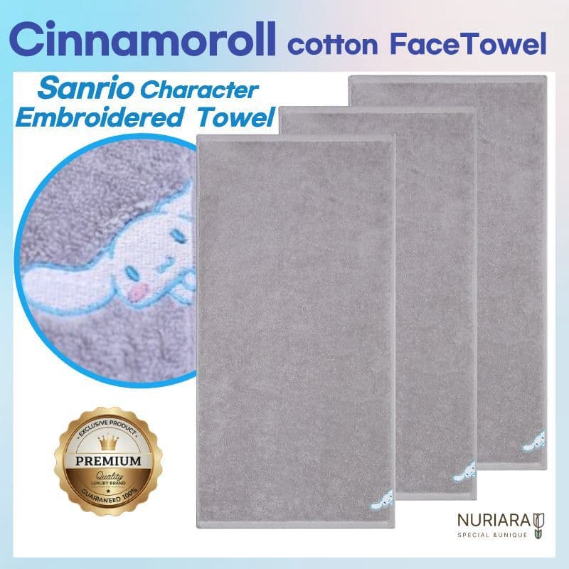 Toalha Facial De Algodão Premium Sanrio Characters 170g-Cinnamoroll Cinza Claro (Conjunto De 3 Peças) Macia • Grosso De