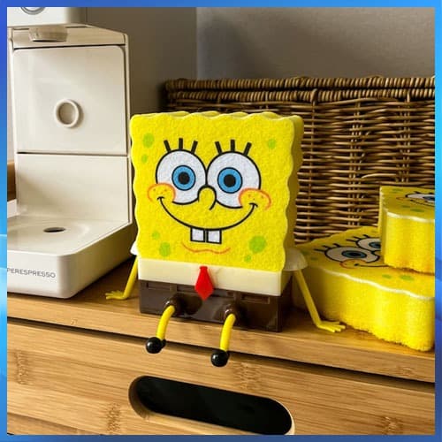 Bob Esponja Purificador + Suporte De Conjunto Para Lavar Louça Ferramenta De Limpeza Esponjas Prato Pad Cleaner Decoraçã