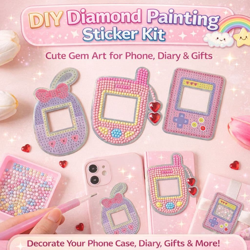 Kit De Adesivos De Pintura Diamante DIY 3 Unidades (6x8cm) | Bonito Design De Telefone Retrô Gem Art Craft Para Crianças
