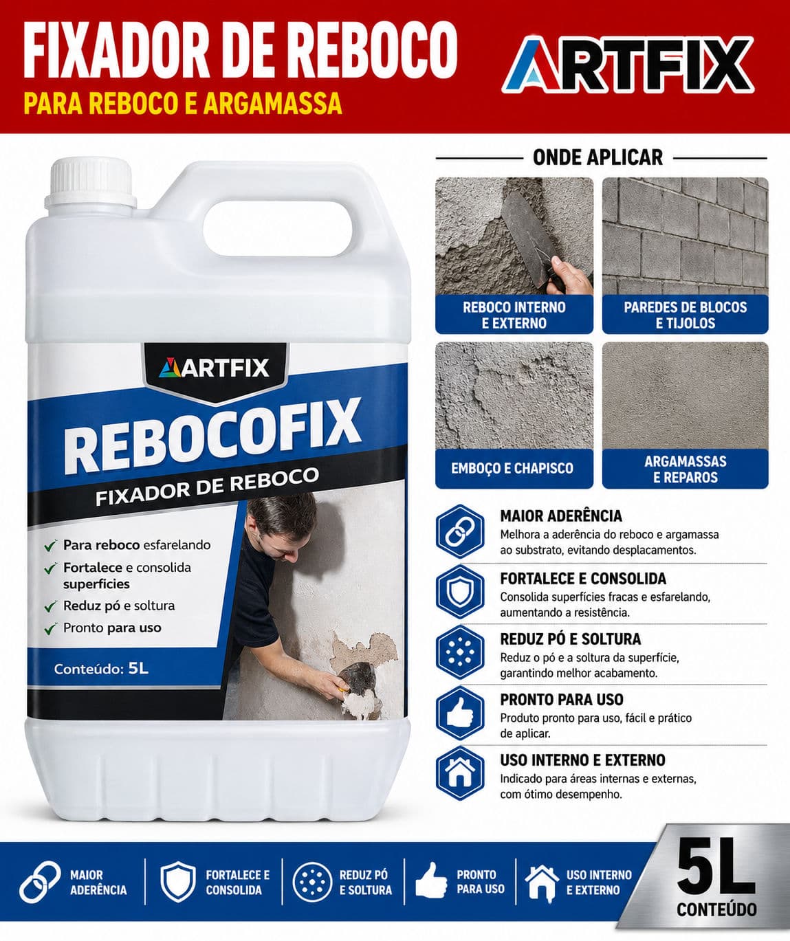 Endurecedor para Reboco Frágil e Esfarelando - 5 Litros