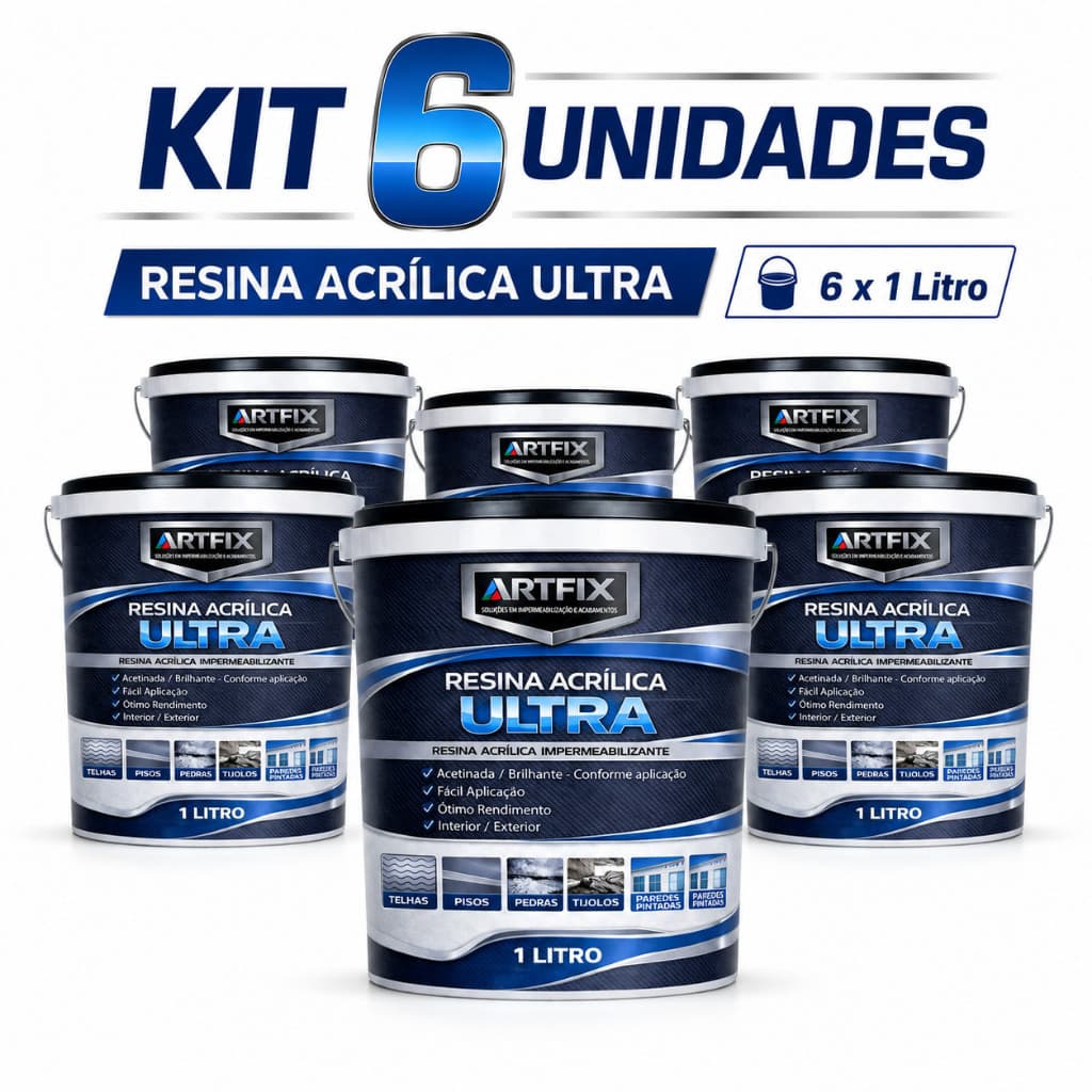 Kit com 6 Resinas Acrílicas Incolor 1 Litro Impermeabilizante para Concreto