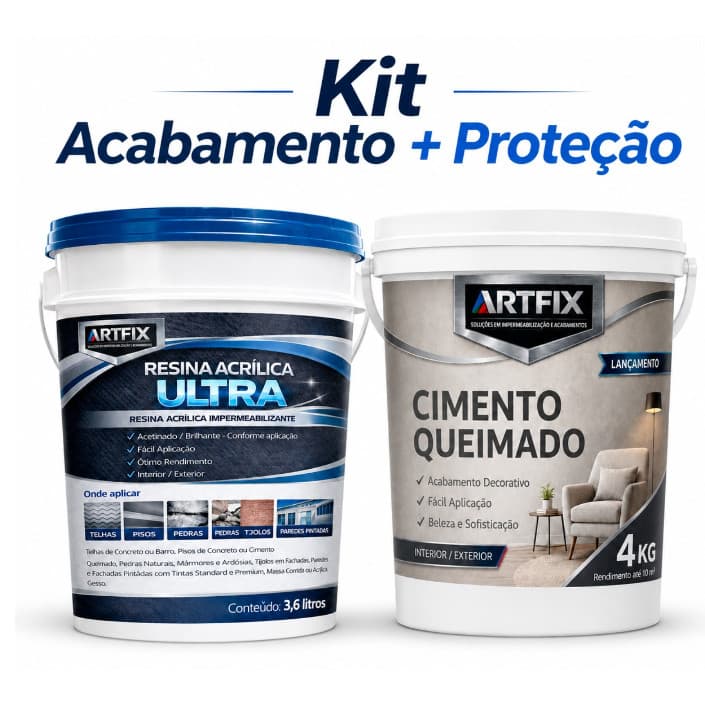 Kit Completo Cimento Queimado Artfix 4kg + Resina Acrílica Base Água