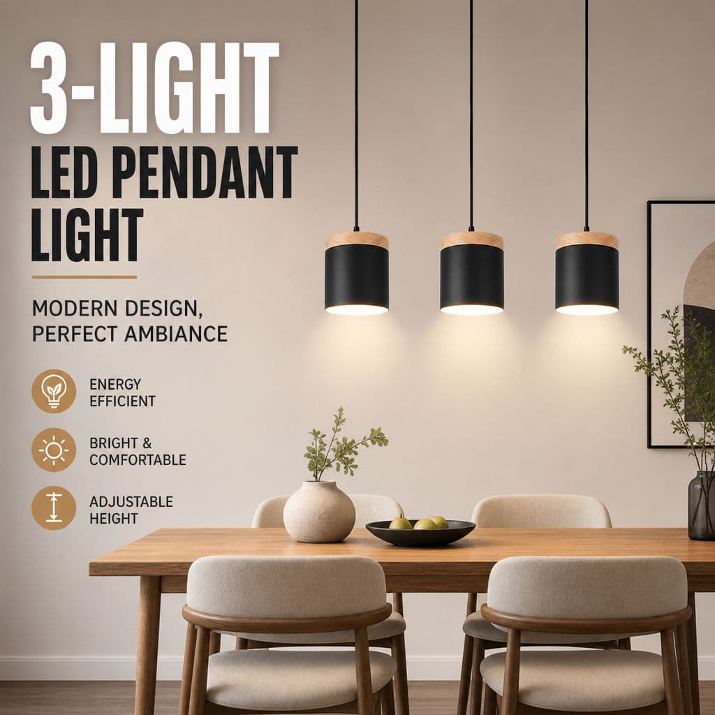 Luz Pendente LED De 3 Luzes Moderna Nórdica Ajustável Lâmpada De Teto Suspensa Para Sala De Jantar Cozinha
