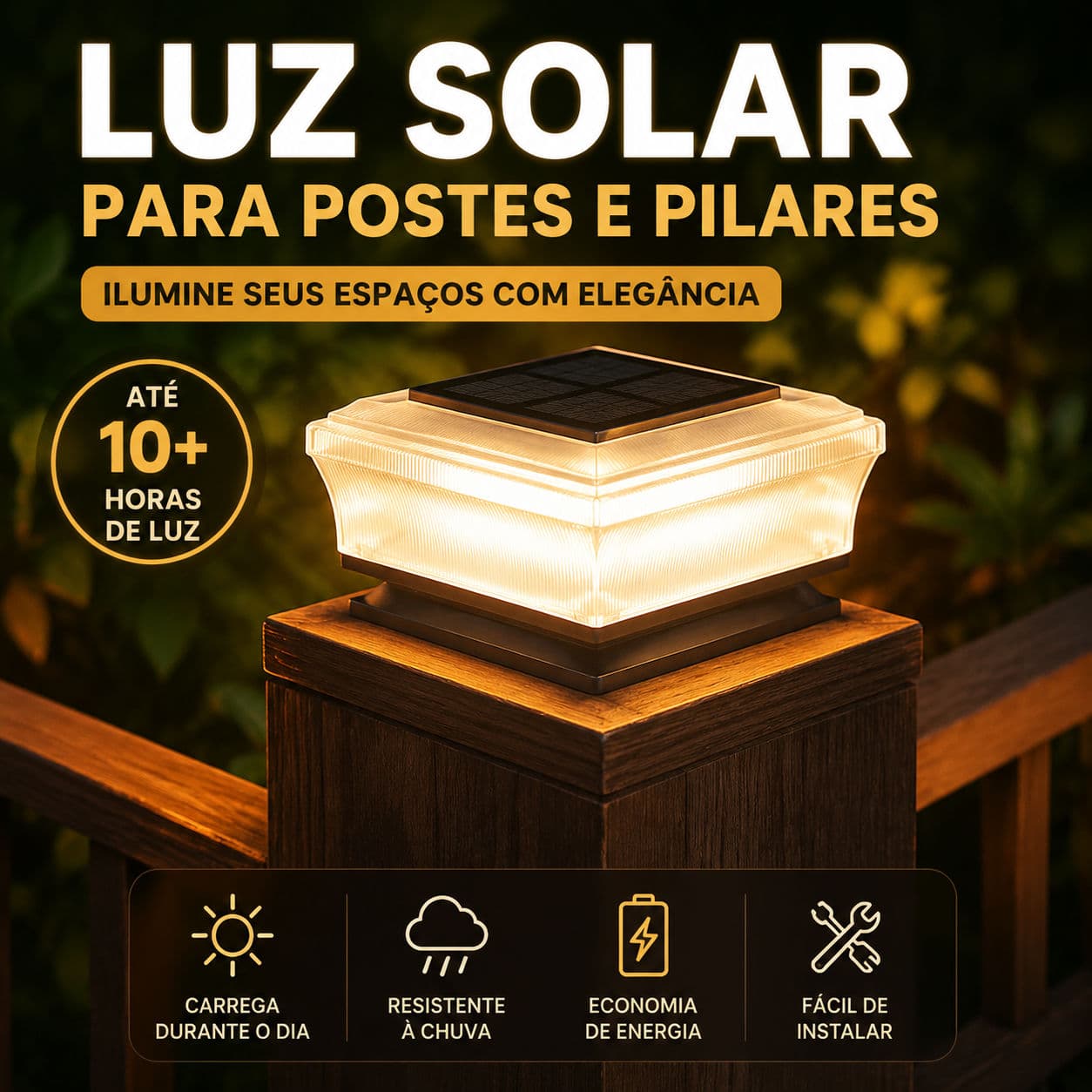 Luz De Pilar Movida A Energia Solar IP65 À Prova D'água Liga/Desliga LED Quente Para Cerca De Jardim Ao Ar Livre