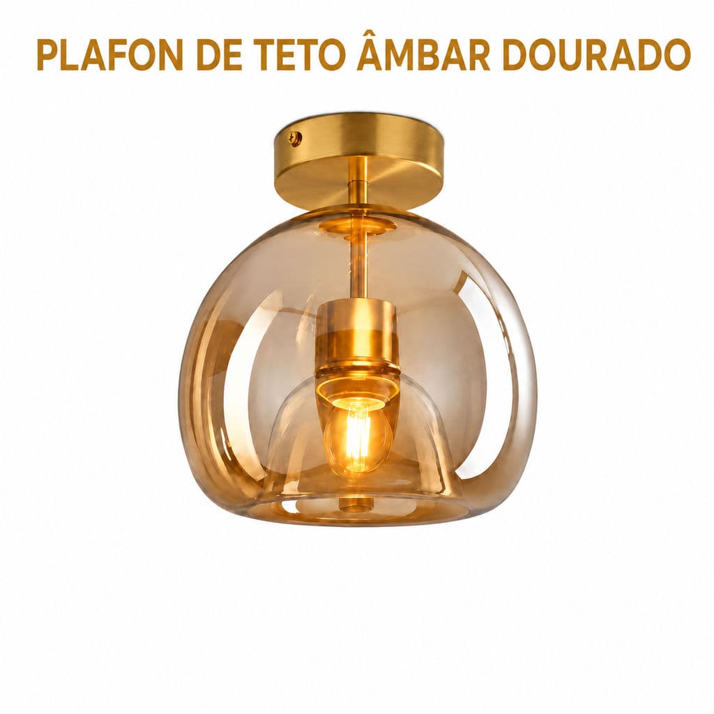 Plafon De Teto Moderno Vidro Âmbar Dourado Luminária De Teto E27 Para Corredor Quarto